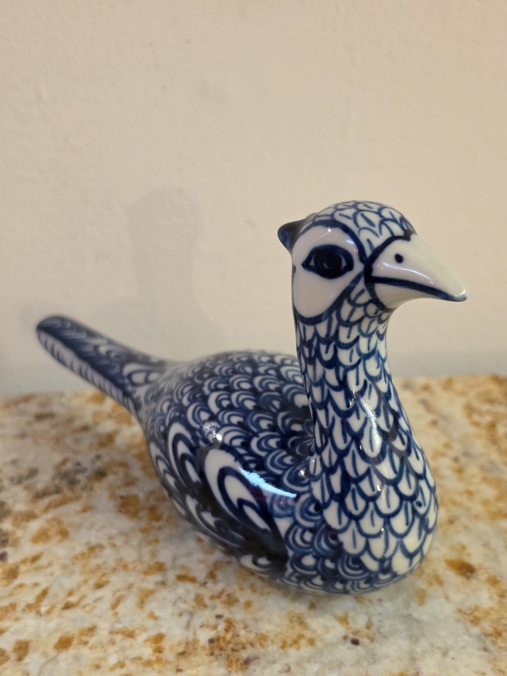 Decorative Blue & White Ceramic Bird Figurine Bird Decor